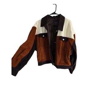 Cleo Wolf Colorblock Corduroy Jacket Brown Rust Cream Size L
